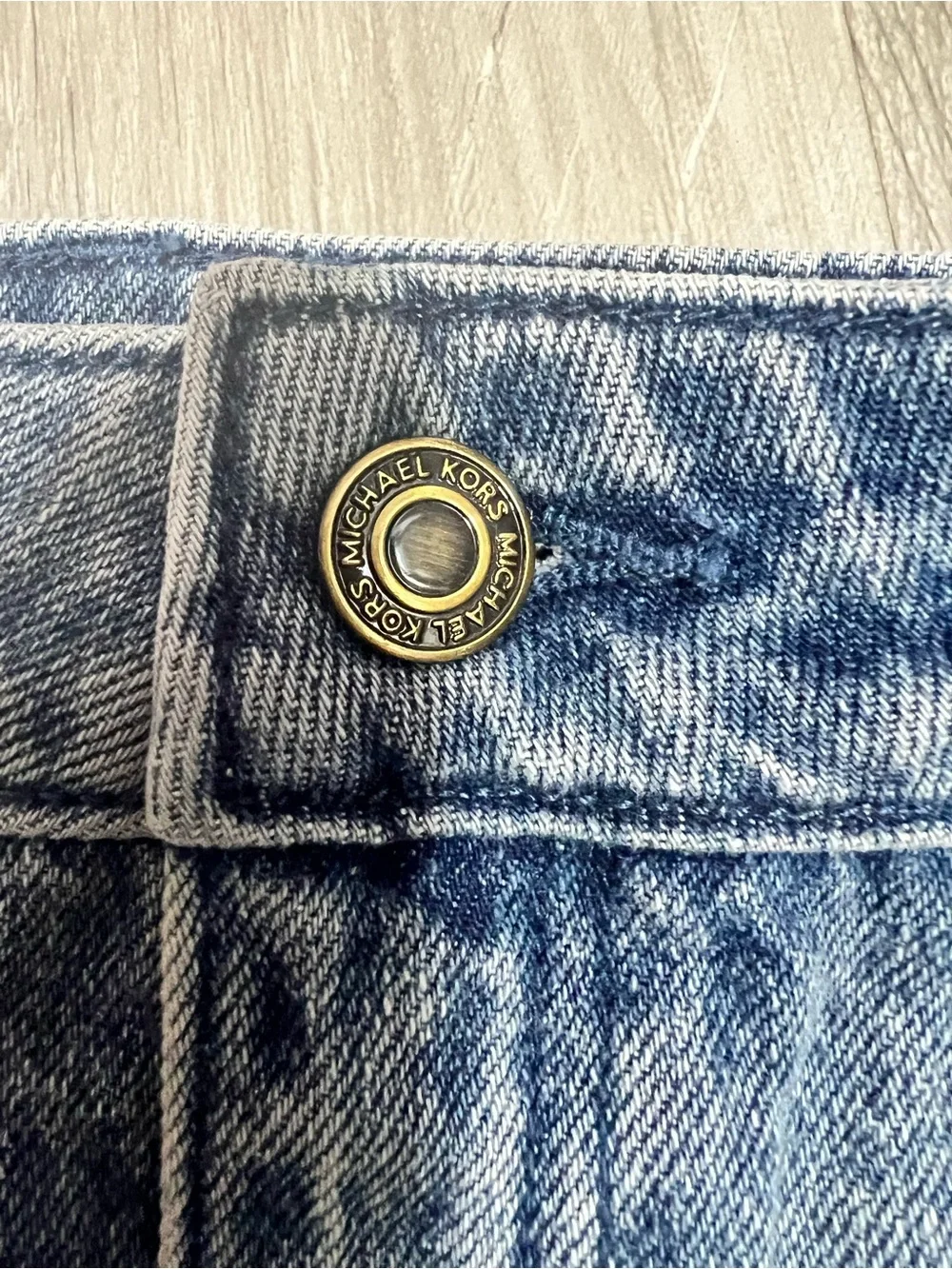 Michael Kors Frayed Denim Mini Skirt in Blue